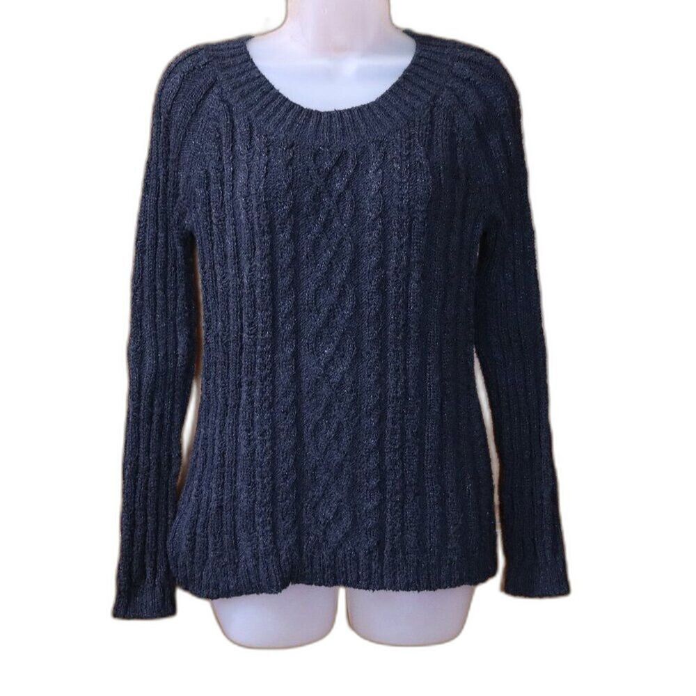 Dana Buchman Black Textured Cable Knit Round Neck Pullover Sweater Medium